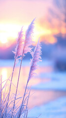 Wall Mural - marsh grasses covered with frost highlighted by the rising sun.