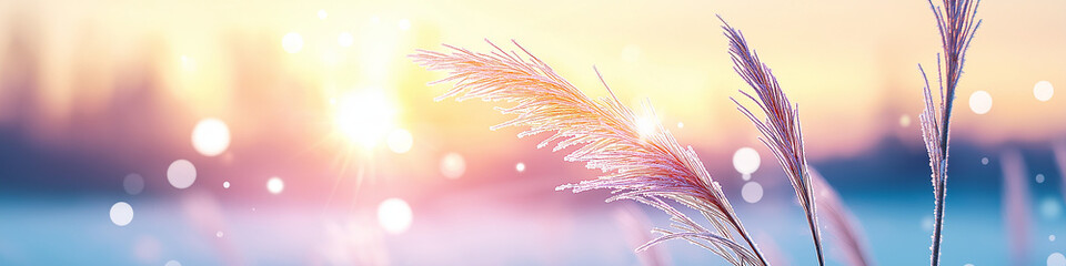 Wall Mural - marsh grasses covered with frost highlighted by the rising sun.