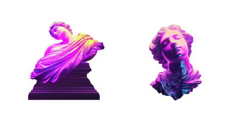 Wall Mural - Greek god statue vaporwave style - 3D Set Isolated On Transparent Background PNG