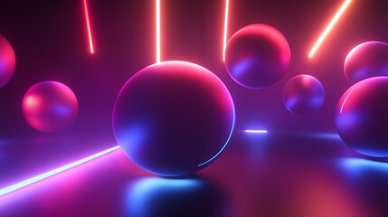 Wall Mural - abstract 3d rendering of spheres and neon lights.