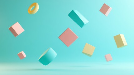 Wall Mural - abstract pastel geometric shapes floating in the air.