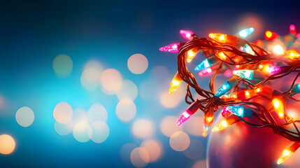 Canvas Print - colorful holiday lights on a blurred background.