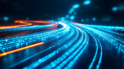 Wall Mural - Dynamic light trails on a dark background.