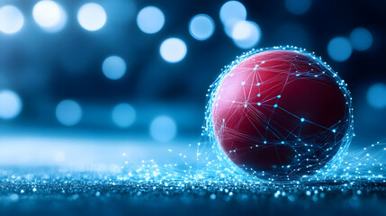 Wall Mural - Futuristic glowing red ball with digital effects.