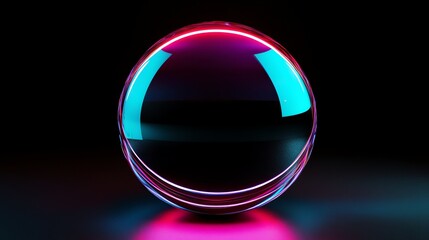 Wall Mural - a glowing orb with neon lights reflecting on a black surface.