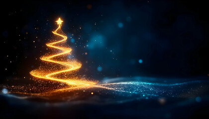 Canvas Print - sparkling christmas tree design in blue background.