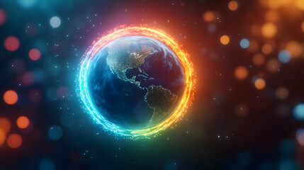 Wall Mural - vibrant depiction of earth with glowing borders.