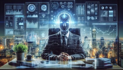 ai robot on background with code content created with generative AI software.