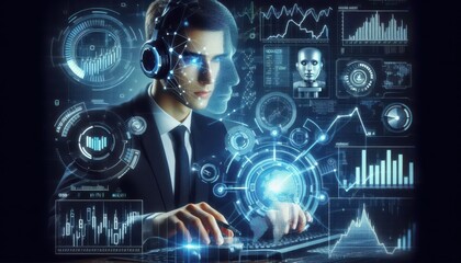 ai robot on background with code content created with generative AI software.