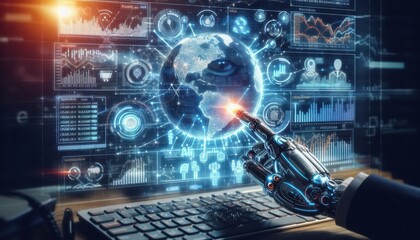 ai robot on background with code content created with generative AI software.