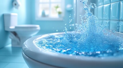 Leinwandbilder - 3d of a toilet bowl with blue detergent being flushed in it from abov