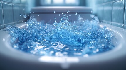 Leinwandbilder - 3d of a toilet bowl with blue detergent being flushed in it from abov
