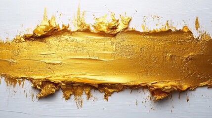 Aufkleber - a smooth pure white wall painted with a golden roller brush stroke applied from above
