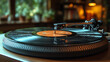 © Chanyapat - vintage turntable device is in full operation, playing vinyl record. warm ambiance of room enhances nostalgic feel of music experience