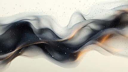 Fototapete - abstract banner featuring a fluid liquid shape in a classic black and white theme intertwined with a modern twist of gradient color dots suggesting advanced technolog