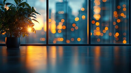 Aufkleber - abstract light bokeh in office interior background for design blurred empty open space office for backgroun