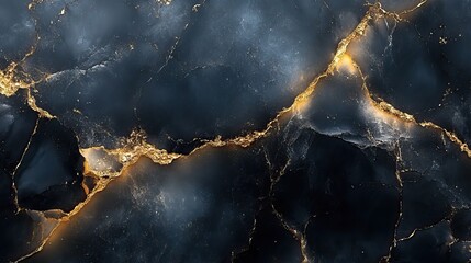 Poster - back marble nero marquina wallpaper background with hints of gold luxurious blac