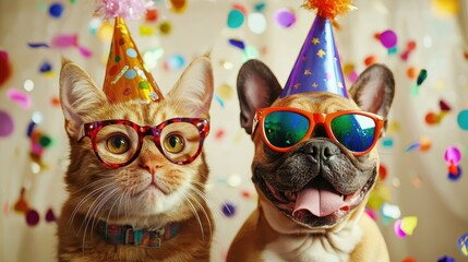  Cheerful Cat and Dog New Year Party