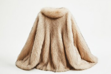 beige faux fur cape in full-body view isolated on a white background, cruelty-free fashion item idea