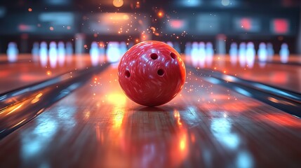 Aufkleber - bright cartoon of a bowling ball in a bowling alley smashing pin