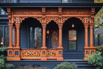 Wall Mural - Ornate Wooden Porch of a Victorian Style Home