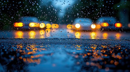 Poster - close up of frameless wiper blades and raindrops on a car windshiel