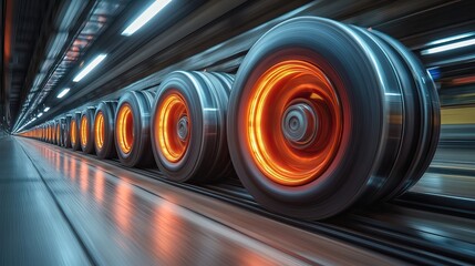 Poster - closeup wheels in motion from an articulated lorry traveling along a uk motorwa