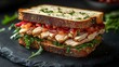 © Younes - Scrumptious Turkey Sandwich with Roasted Vegetables and Fresh Greens - A Flavorful Culinary Delight