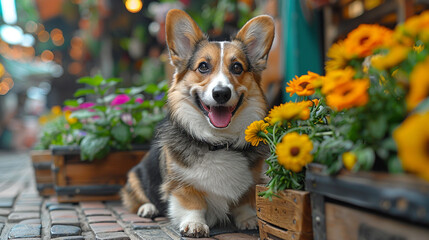 Wall Mural - Beautiful cute Corgi dog on a bright background