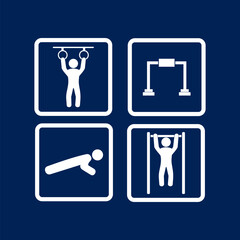 Fitness exercise icon , training activity, workout and stretching illustration  isolated on blue background.