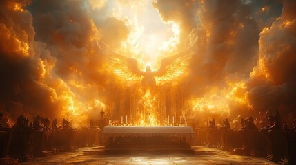 Aufkleber - eucharist table symbolizing lord s supper with angel in the sky digital painting