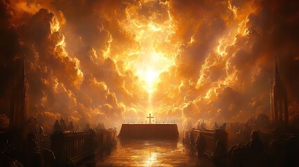 Poster - eucharist table symbolizing lord s supper with angel in the sky digital painting