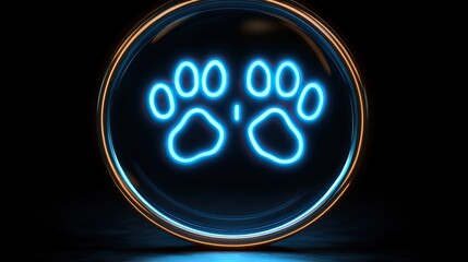 Aufkleber - glowing neon paw search icon isolated on black background magnifying glass with animal footprints vecto