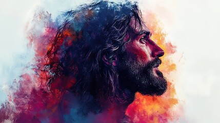 Poster - jesus christ digital painting of a portrait of a man in profile