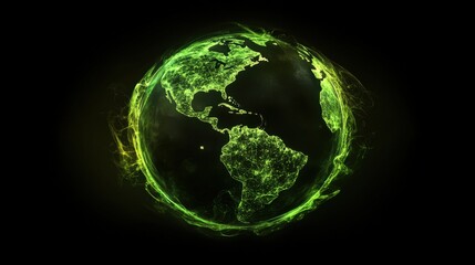 Wall Mural - green globe with light effects and dark background