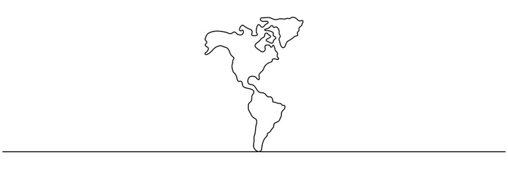 Wall Mural - Continuous line drawing North and South America. World map continent line symbol. Vector illustration isolated on white.