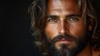 © Thoa - jesus christ portrait of a handsome man with long hair and beard on a black background