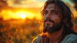 © Thoa - jesus christ portrait of a handsome young man with long beard and mustache at sunset