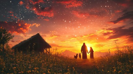 Leinwandbilder - nativity silhouette of the holy family digital illustration
