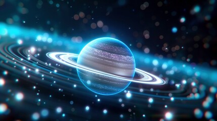 Wall Mural - planet with concentric rings and sparks image. amazing sphere surrounded by glowing lights photograp