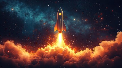 Fototapete - rocket icon cartoon style solid color background luminous effect 3