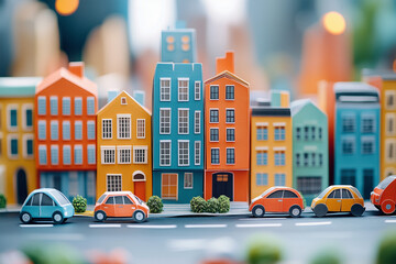 Miniature colorful street with cars and vibrant