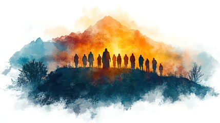 Poster - sermon on the mount digital watercolor illustration