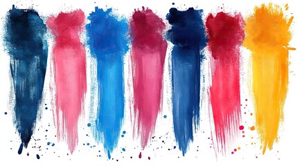 Aufkleber - set of paint brush stroke ink splatter and artistic design elements dirty watercolor texture box frame grunge background splash or creative shape for social media abstract drawin