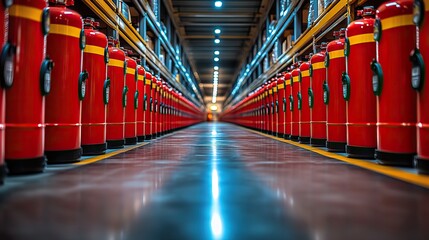Fototapete - the warehouse contains fire extinguishers fire protectio