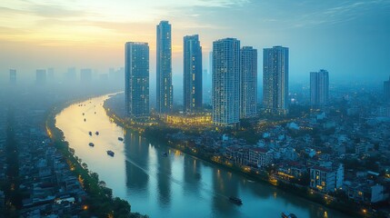 Poster - top view aerial photograph taken with a drone of bitexco a developed metropolis featuring business centers and office skyscrapers tall buildings in the city of ho chi min