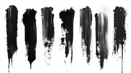 Poster - vector collection or set of artistic black paint ink or acrylic hand made creative brush stroke backgrounds isolated on white as grunge or grungy art education abstract elements frame desig
