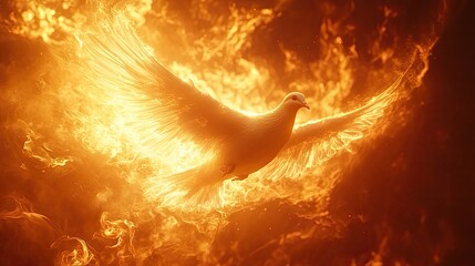 Poster - winged dove in flames a representation of the new testament holy spirit with copy space