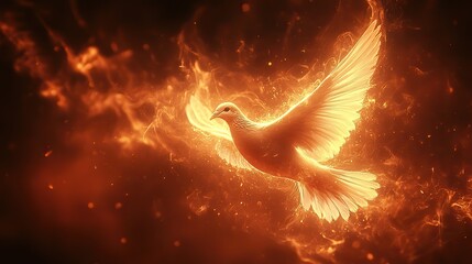 Poster - winged dove in flames a representation of the new testament holy spirit with copy space