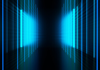 Leinwandbilder - Neon blue lines on black background, portal